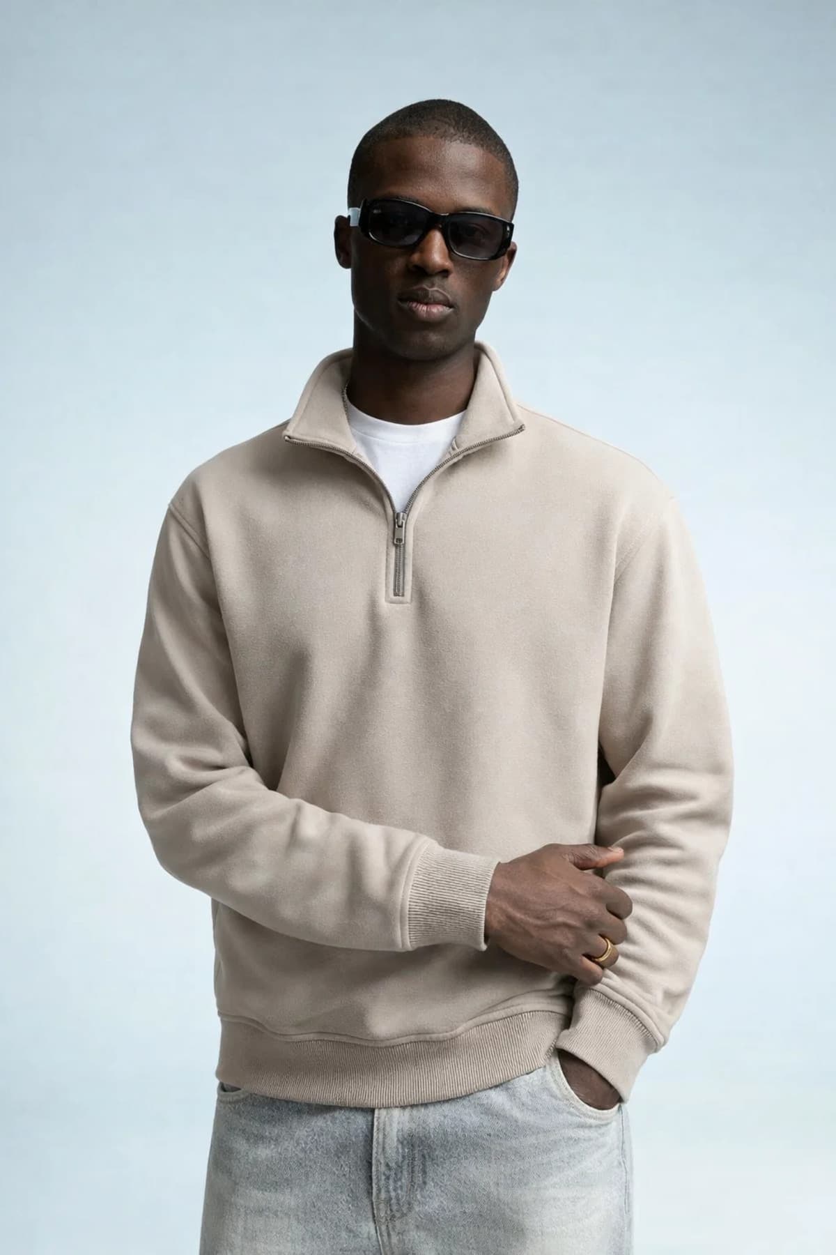 COMBİNE MİCHAİL Erkek Kışlık Örme Yaka Krem Sweatshirt