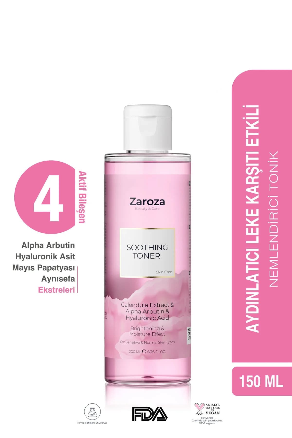 ZAROZA Pembe Tonik | Aydınlatıcı Arındırıcı Ve Nemlendirici Tonik (arbutin ) Soothing Toner - 200 ml