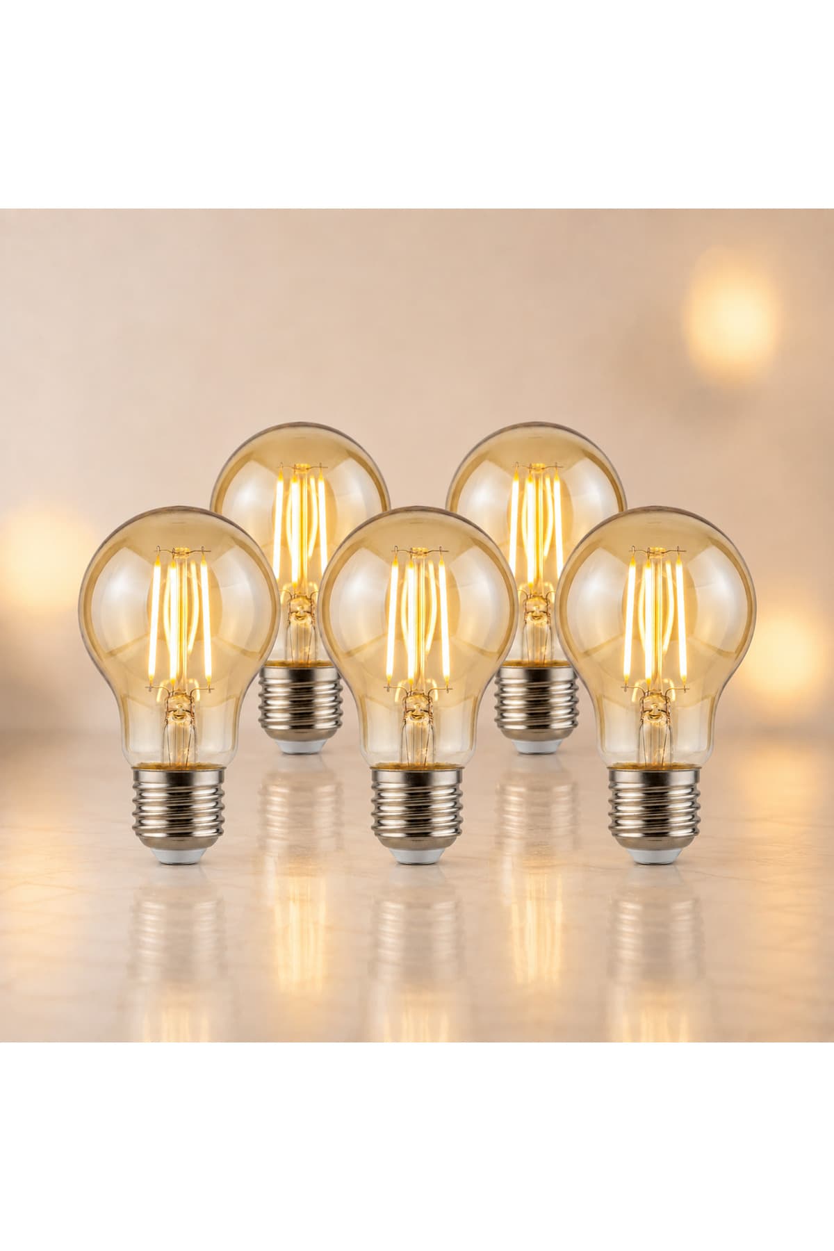 ORBUS A60 5li Led Filament Ampul 4.8w Amber Cam 2700k Sarı Işık 540 Lümen