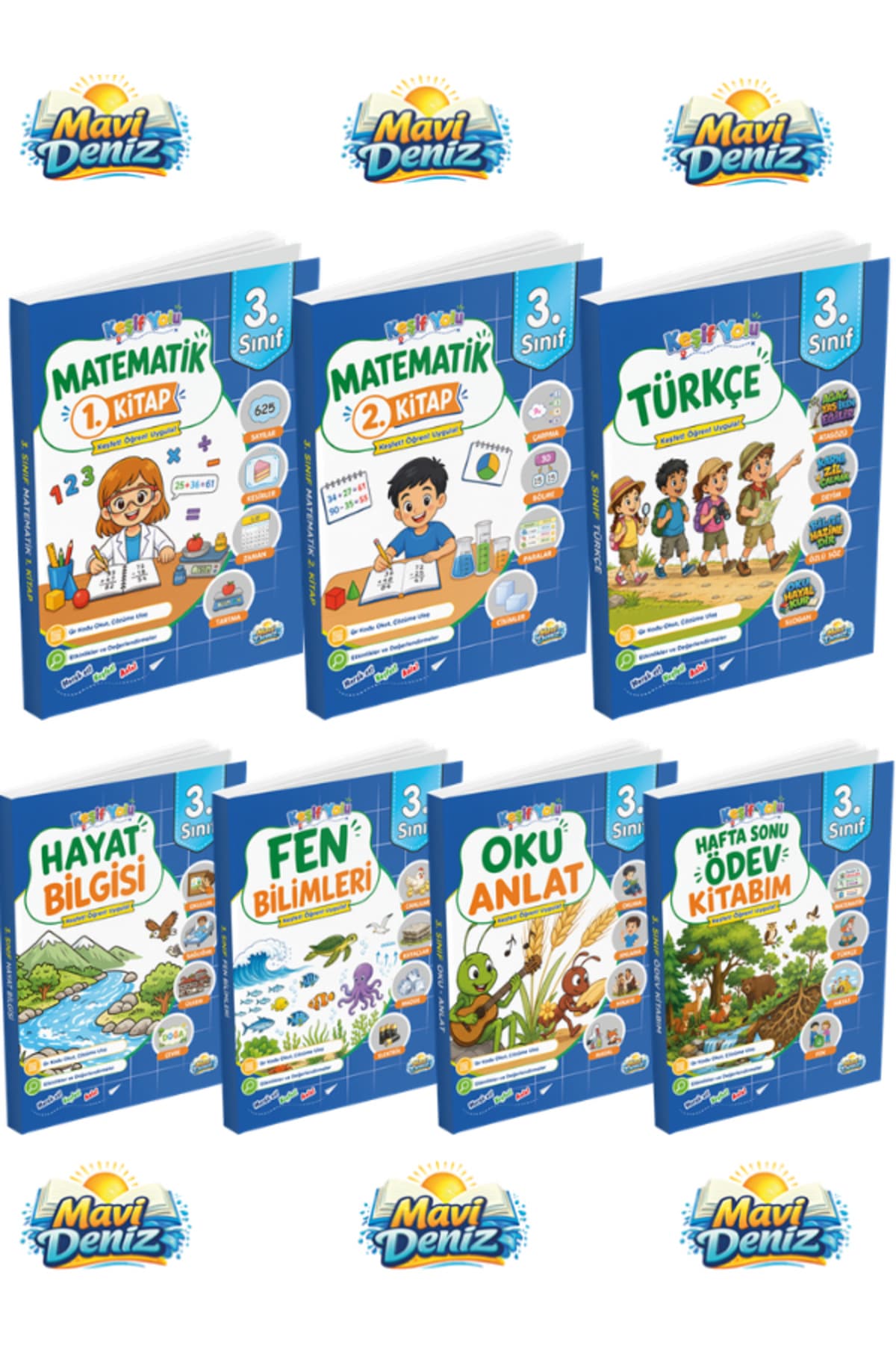 Mavi Deniz Yayınları Mavi Deniz 3. Sınıf Eğitim Seti Tam Set 9 Kitap Yeni