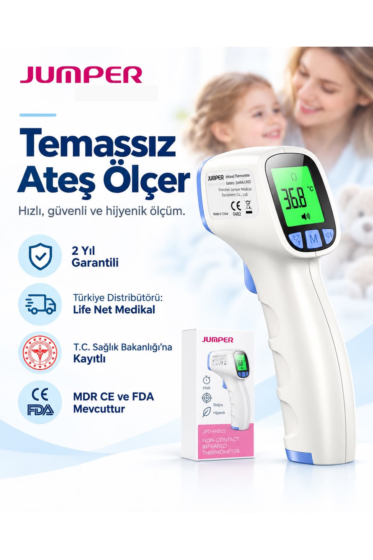 Jumper Dijital Temassız Ateş Ölçer Alından Vucut Termometre Jpd-fr202