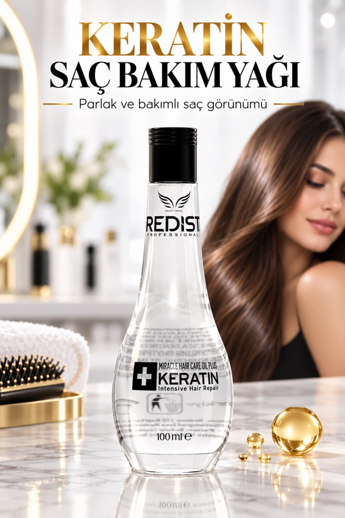 Redist Keratin Saç Bakım Yağı Cam şişe 100 ml – Doğal Onarıcı Formül ile Parlak, Güçlü ve Sağlıklı Saçlar