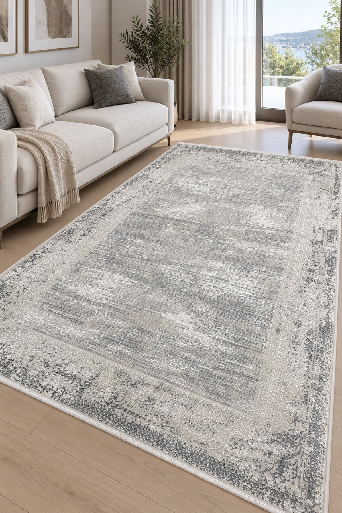 ünalcarpet 4m2 ve 6m2 Ebatlarında Bambu Tarz Halı Modern Dokuma Salon Oturma Odası Mutfak Halısı Antialerjik Gri
