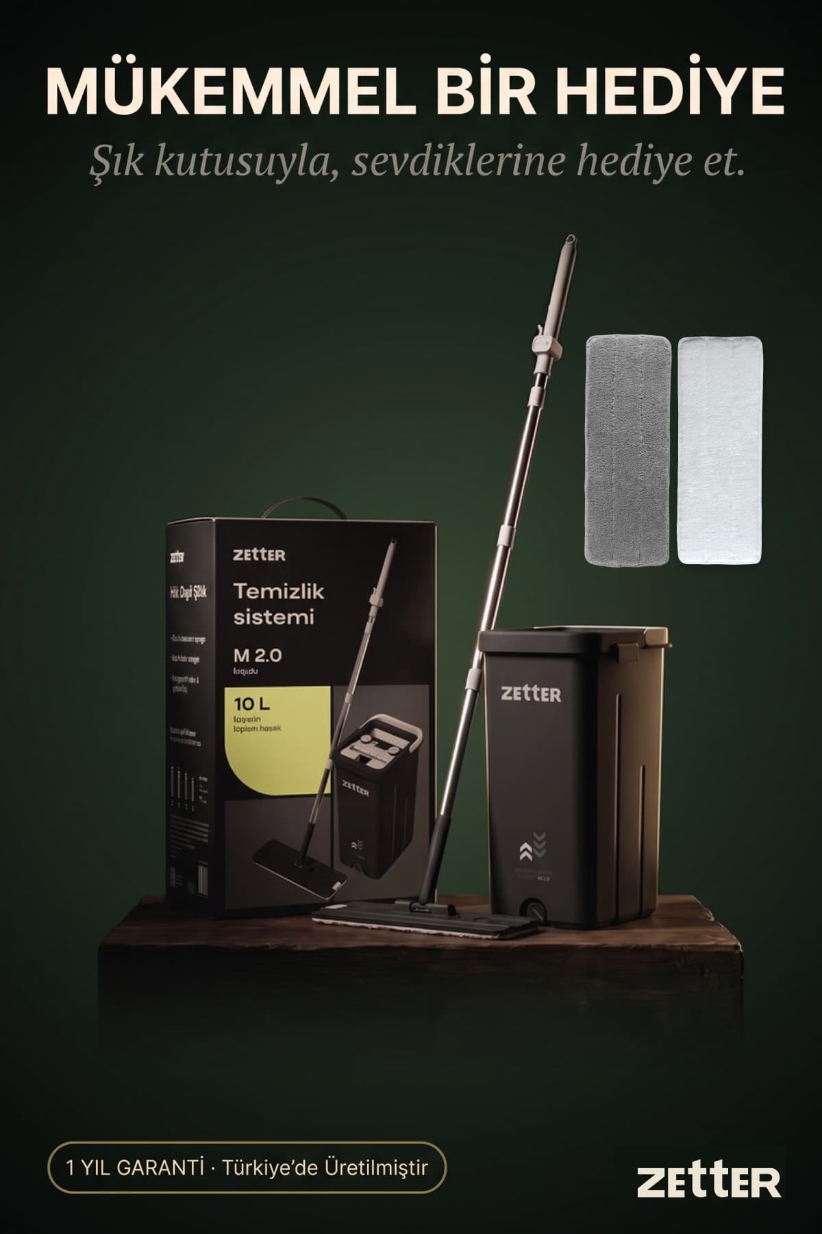 Zetter Paspas Mop Temizlik Seti M, Bez Değişim Zamanlayıcılı, 10 L Kova, Mikrofiber Bezli, Kolay Sıkmalı