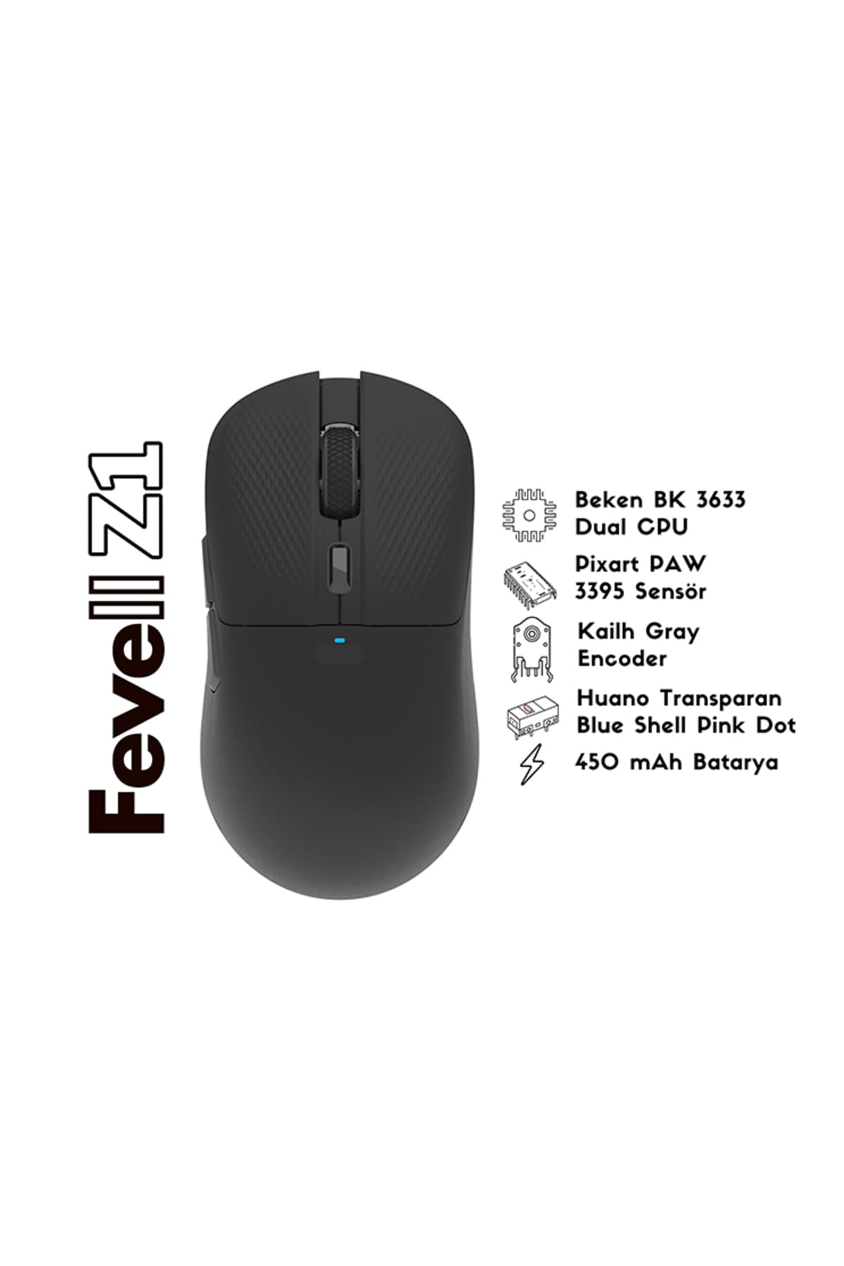 FURYLEVEL Fevell Z1 26000Dpi 2.4GHz & BT Wireless Kablosuz Gaming Oyuncu Mouse (Siyah)