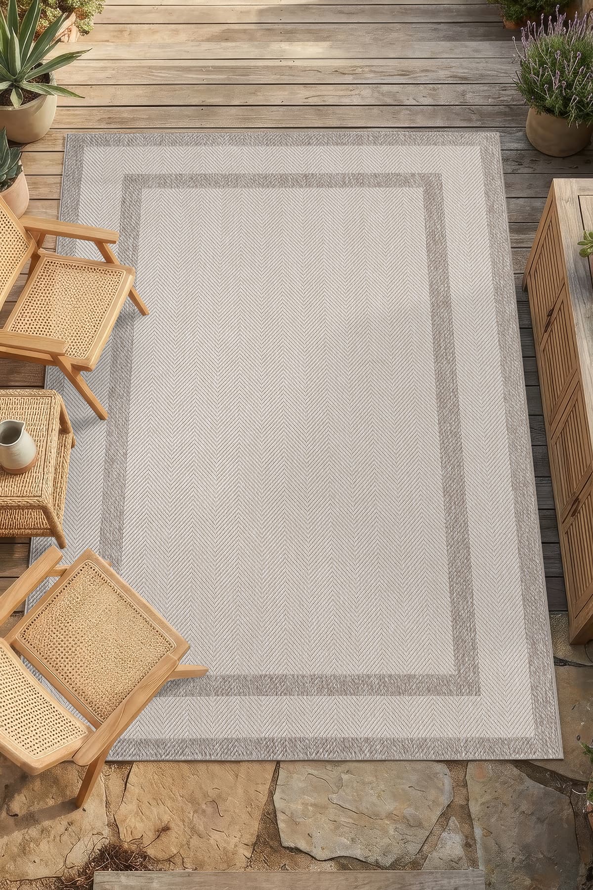HÜNKAR HALI Roma Bej Vizon Leke Tutmaz Kaymaz Tabanlı Modern Polyester Sisal Salon ve Mutfak Halısı
