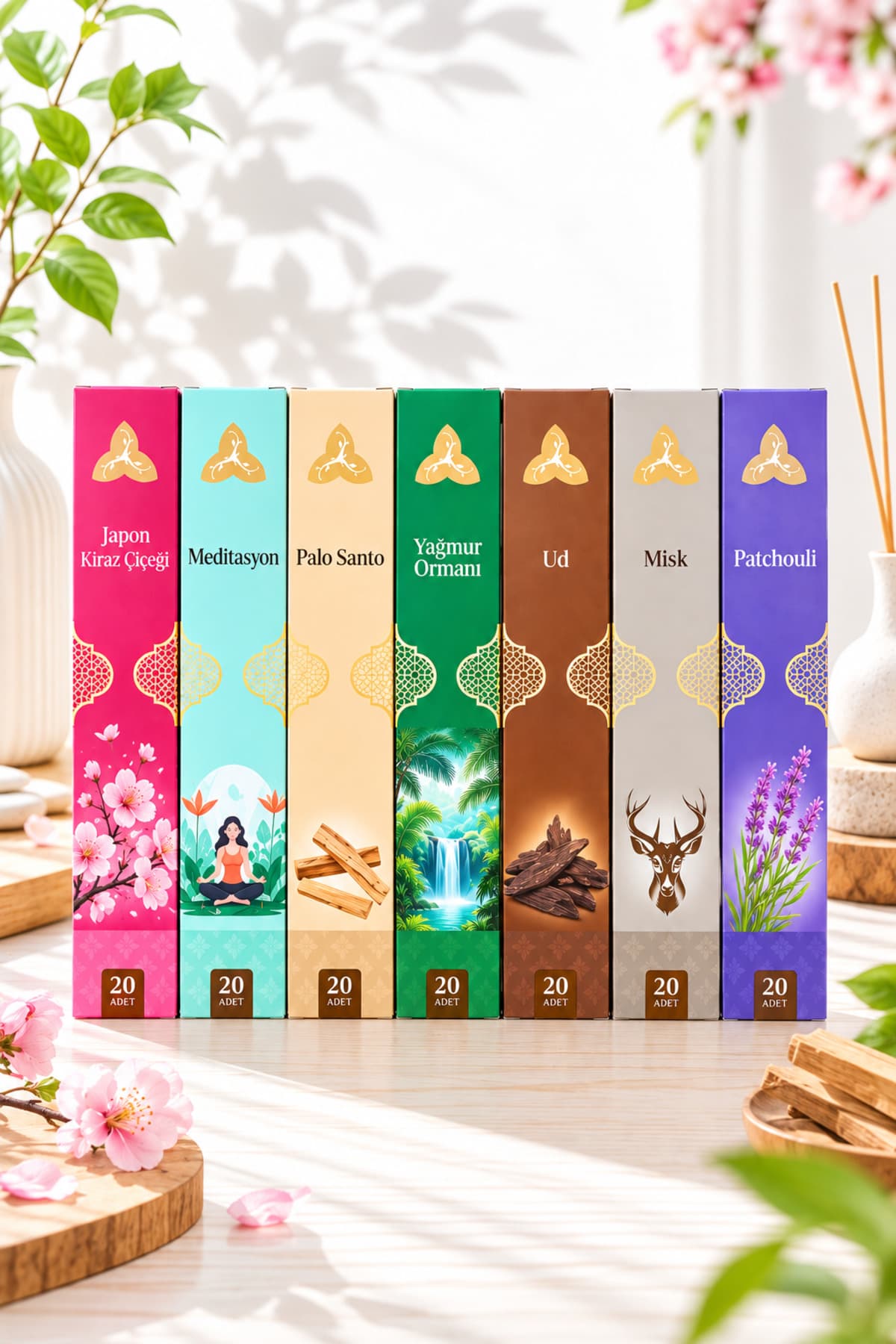 OrdoVeni Tütsü Seti | 7 Farklı Aroma 140 Adet Çubuk Tütsü | Kalıcı Oda Kokusu | Ev, Ofis, Yoga ve Meditasyon İçin
