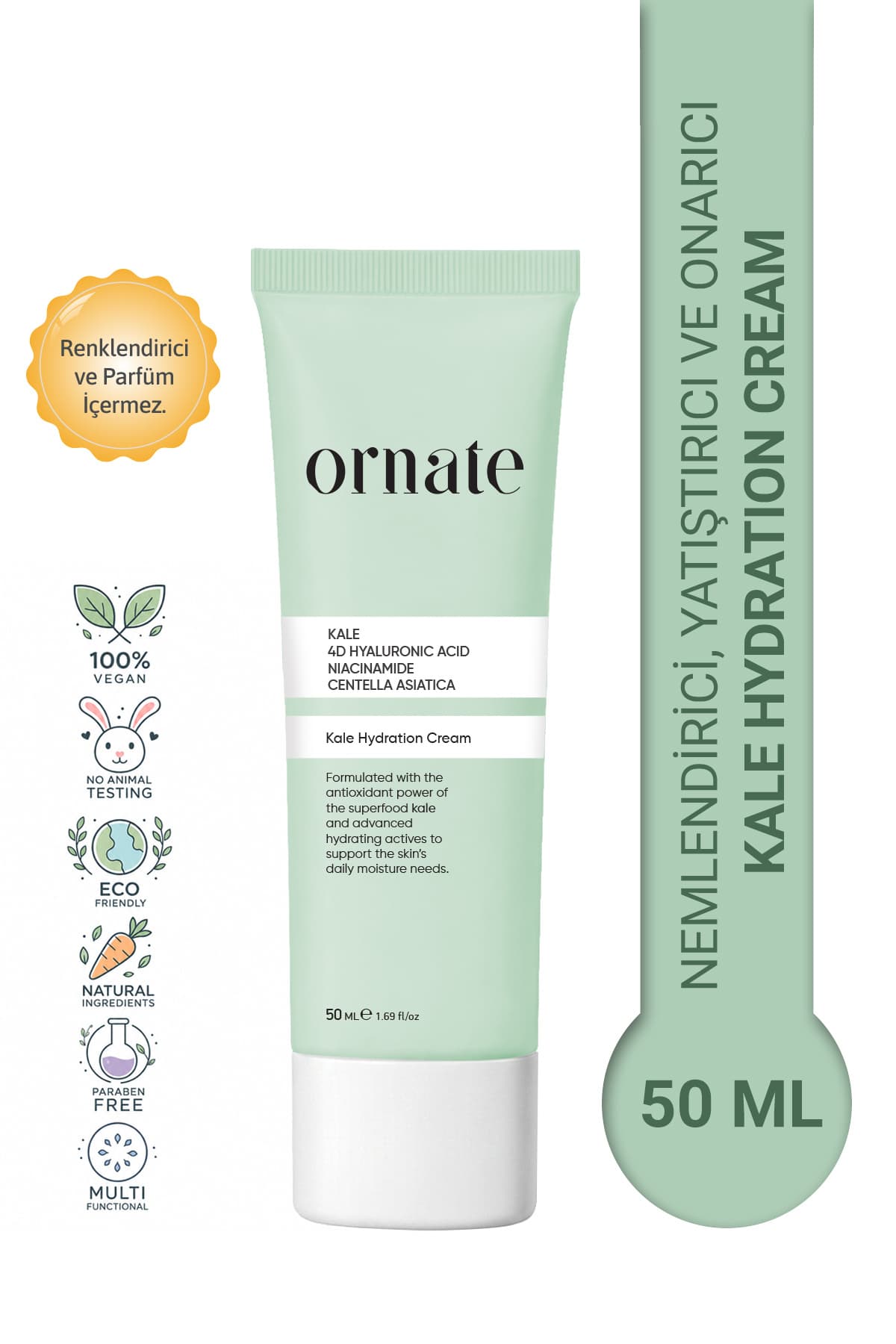 ORNATE Kale, Niacinamide ve Centella İçeren 24 Saat Etkili, Sebum Dengeleyici Nemlendirici Yüz Kremi 50 ml
