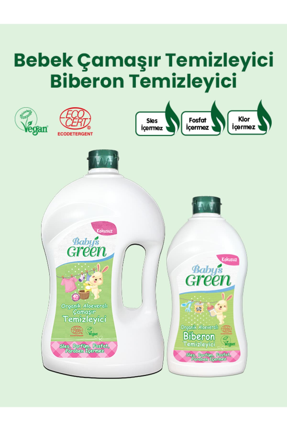 Baby's Green 2'li Set-Organik Bebek Çamaşır Deterjanı 1,5 Litre ve Biberon-Emzik Temizleyici 500 ml