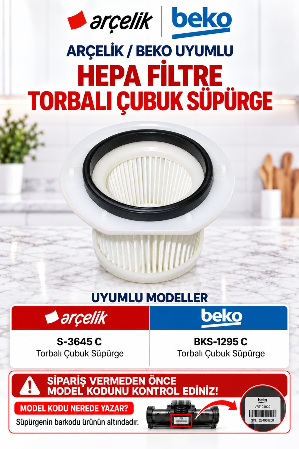 Arçelik S 3645 C Dik Elektrikli Süpürge Hepa Filtre 9197061033 Orjinal