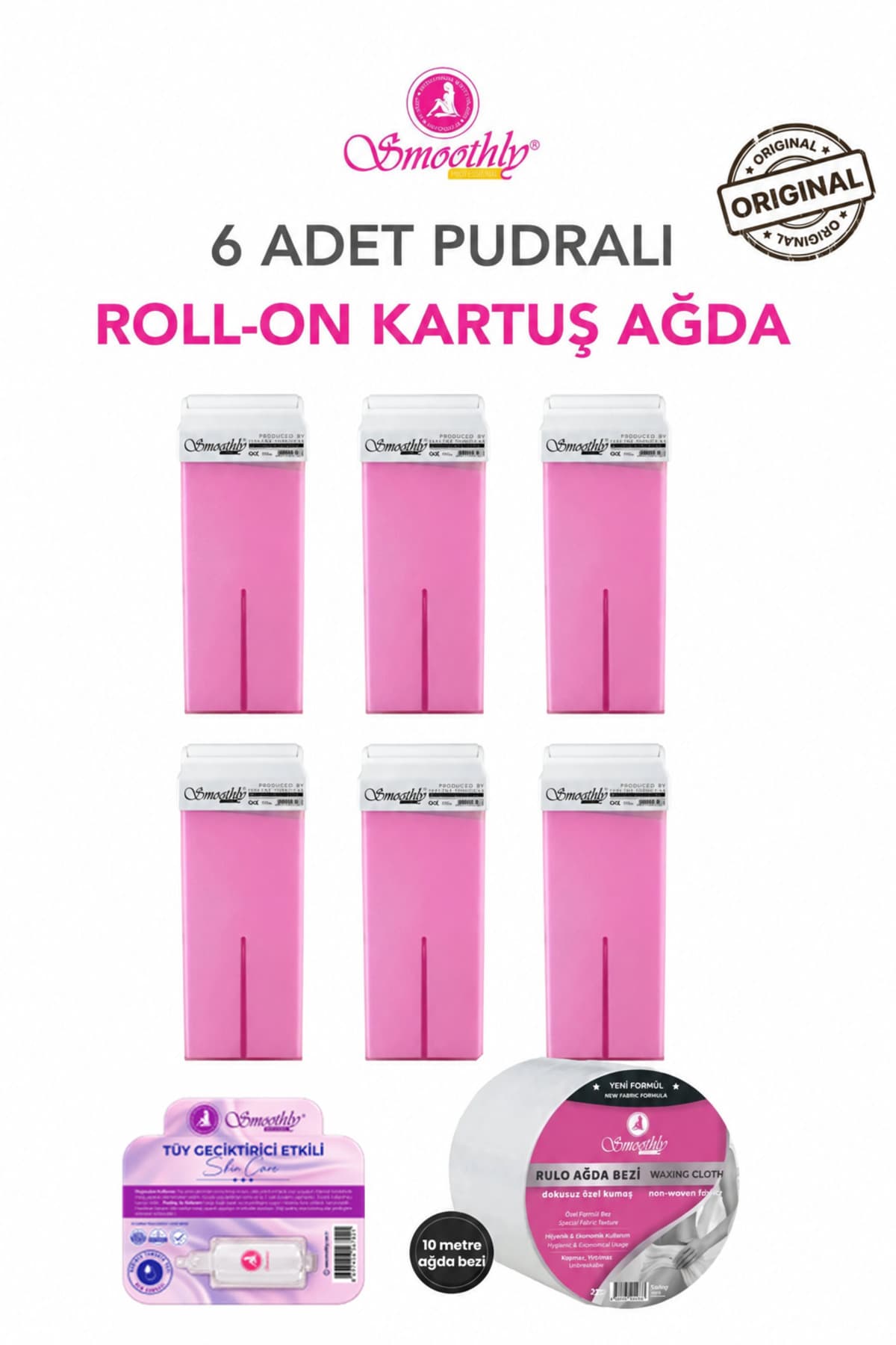 Smoothly Roll-on Kartuş Sir Ağda Pembe Pudralı 6lı Set 600ml Hassas Cilt Ve Hassas Bölge Ağdası