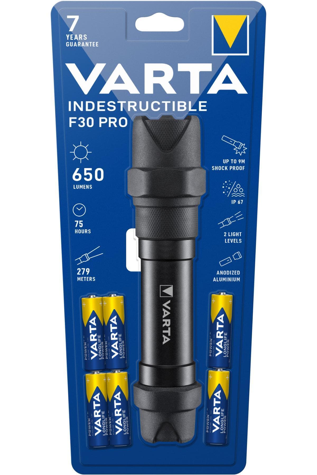 Varta Indestructible F30 Pro El Feneri 4 Adet AA Alkalin Pil Dahil