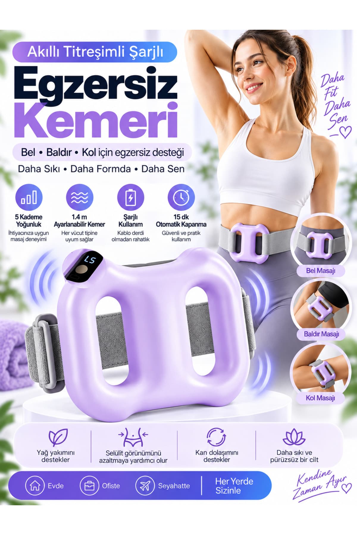 Mega Plus 5 Kademe 3 Mod Şarjlı Masaj Aleti Akıllı Titreşimli Masaj Kemeri Çift Halkalı