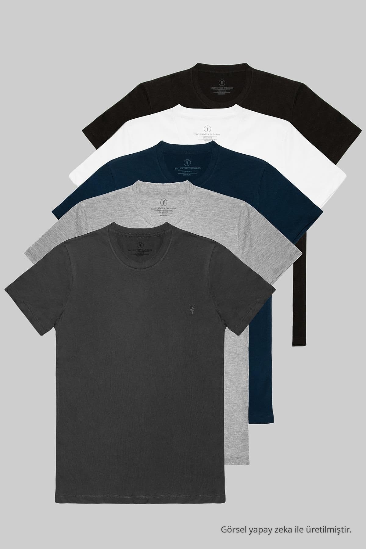 COMBİNE MİCHAİL Standart Kalıp Basic 5-li Paket T-shirt 1000