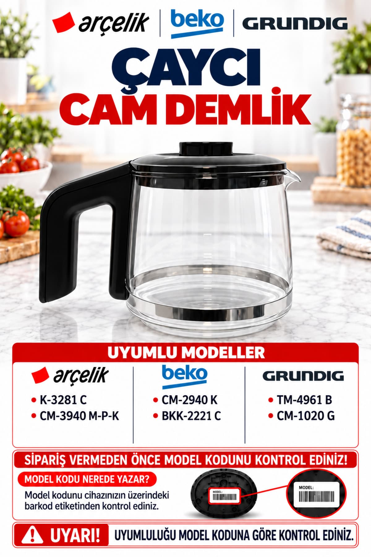 Arçelik Cm 6964 K Çay Makinesi Için Uyumlu Cam Demlik