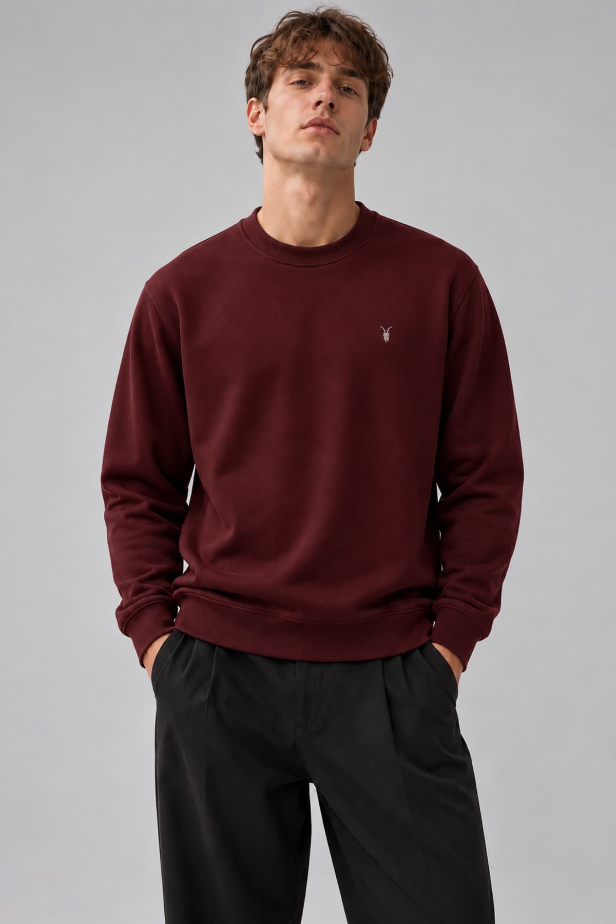 COMBİNE MİCHAİL Bordo Renk Basic Bisiklet Yaka Relaxed Regular Fit Erkek Sweatshirt