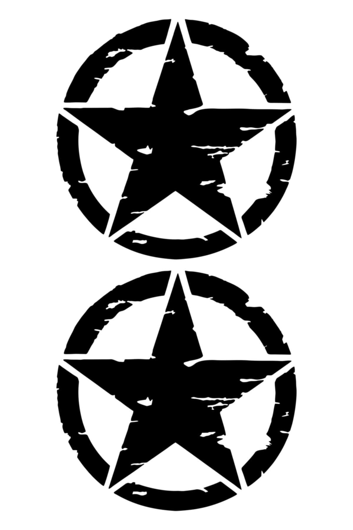 Quart Aksesuar 2 Adet Army Star, Askeri Yıldız Off Road Sticker Siyah 10 Cm