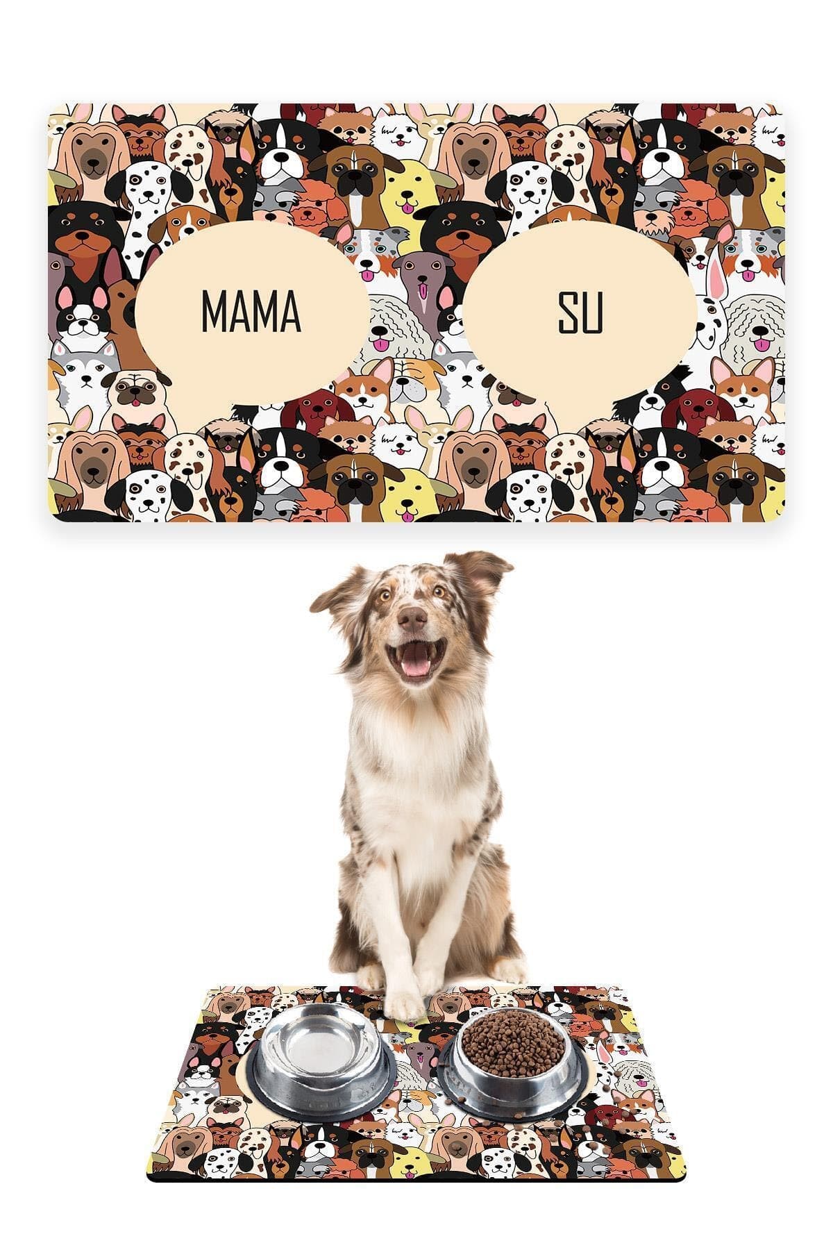 Patipeti Renkli Köpeler Köpek Mama Altlığı Mama Paspası Köpek Mama Eğitim Paspası 50x35cm