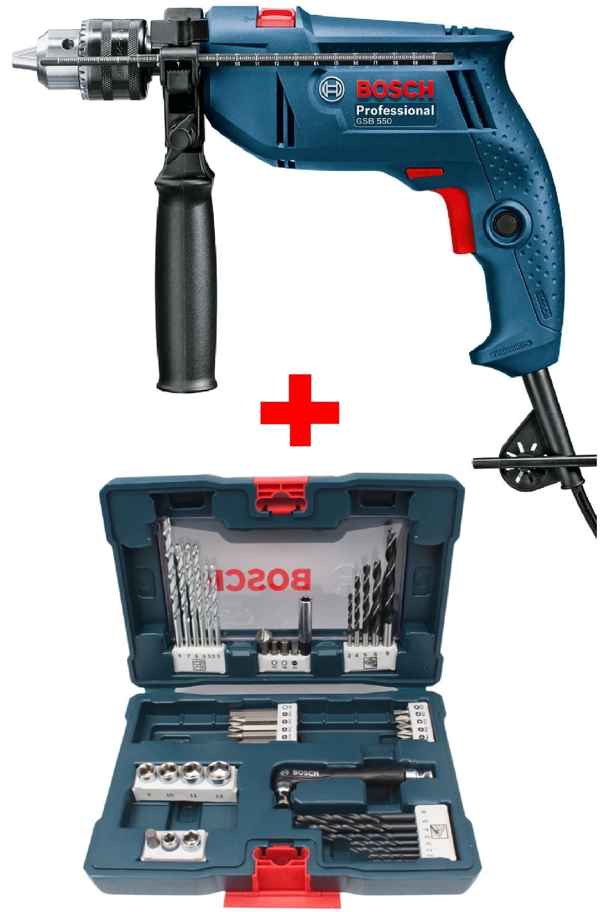 Bosch Gsb 550 Profesyonel Darbeli Matkap + 41 Parça X-line Delme Vidalama Matkap Ucu Lokma Seti