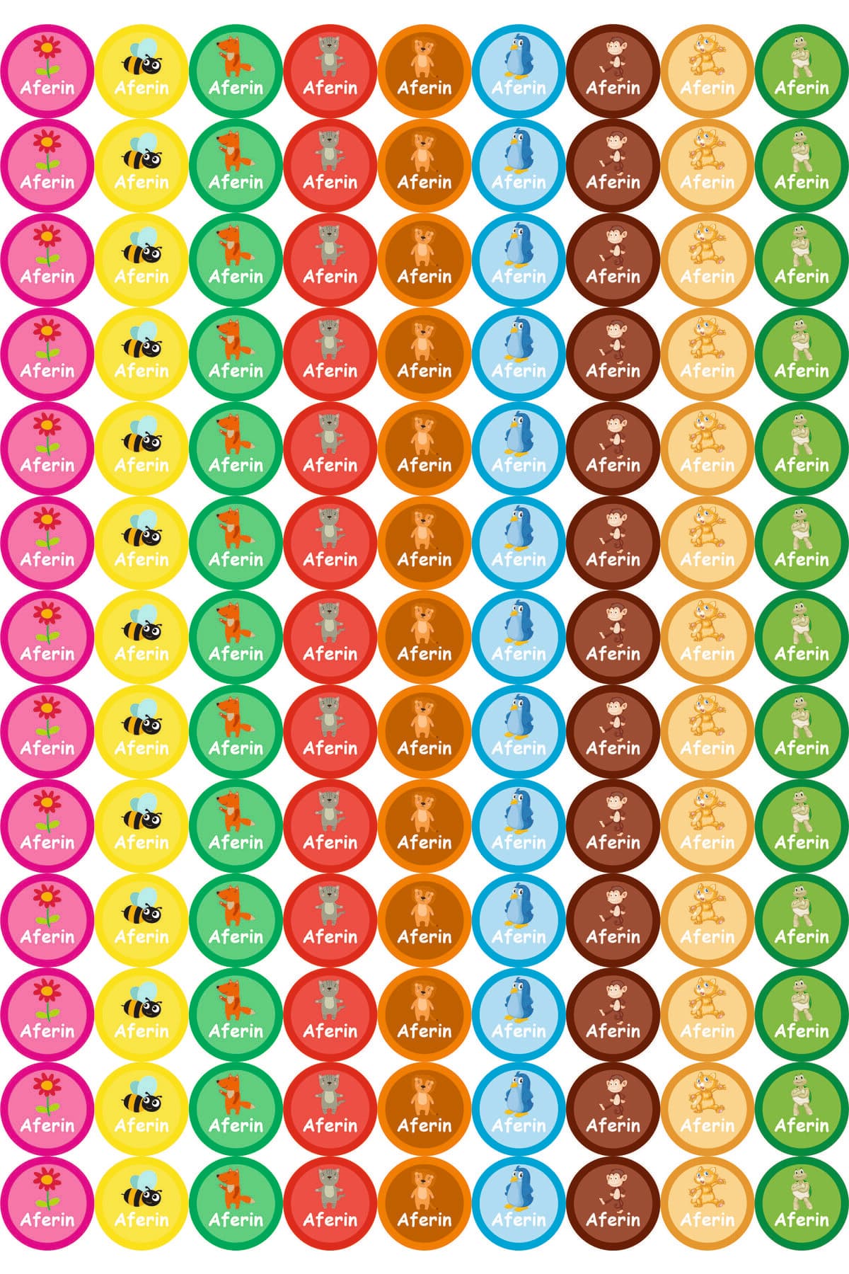 Has ozalit 117 Adet Çocuk Hayvan Bitki Temalı Sticker Aferin Etiketi 3*3