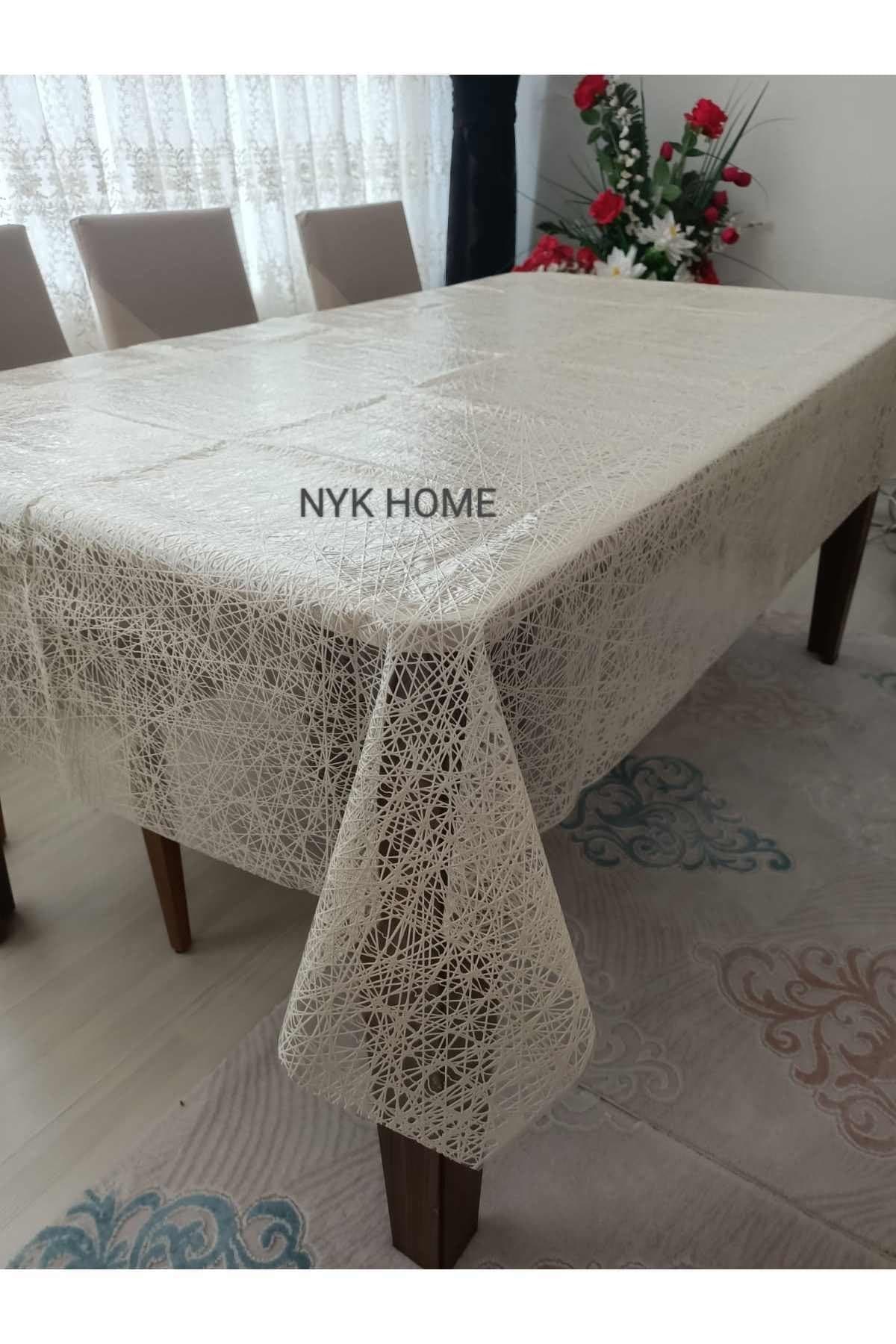 NYK HOME Hasır Desen Lüks Pvc Silinebilir Masa Örtüsü Tüm Renk Ve Ölçüler KREM RENK