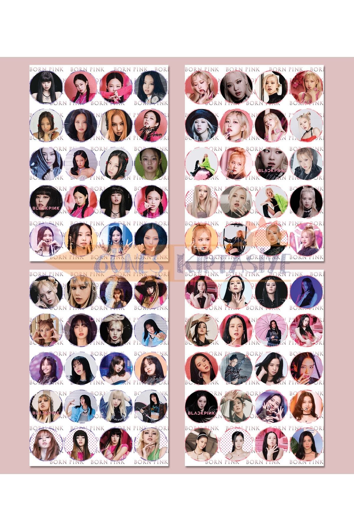 Güneş Kırtasiye Blackpink Shut Down 4 Sayfa Sticker 80adet X 50mm Yuvarlak Etiket Lisa Jisoo Jennie Rose