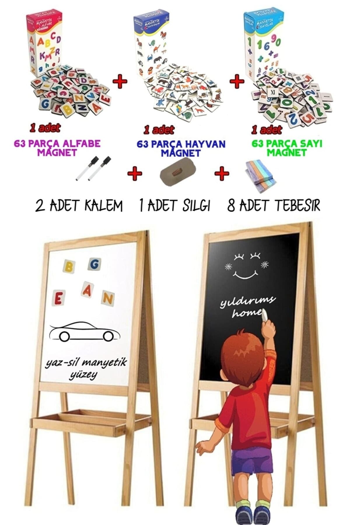 Yıldırım's Home Manyetik Yazı Tahtası Çift Taraflı 189 Adet Magnet Hediyeli