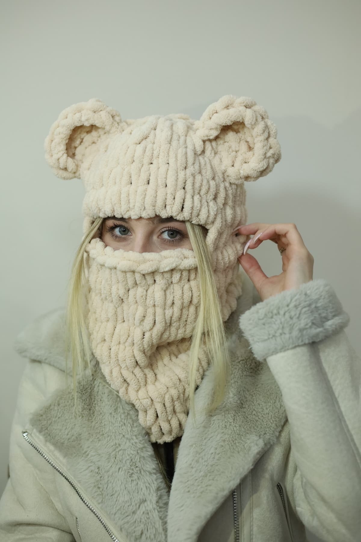 AidaAstrid Hayvan Figürlü Şapka Puffy Bere Kar Maskesi Kayak&snowboard Balaclava Örgü Bere Örgü Şapka
