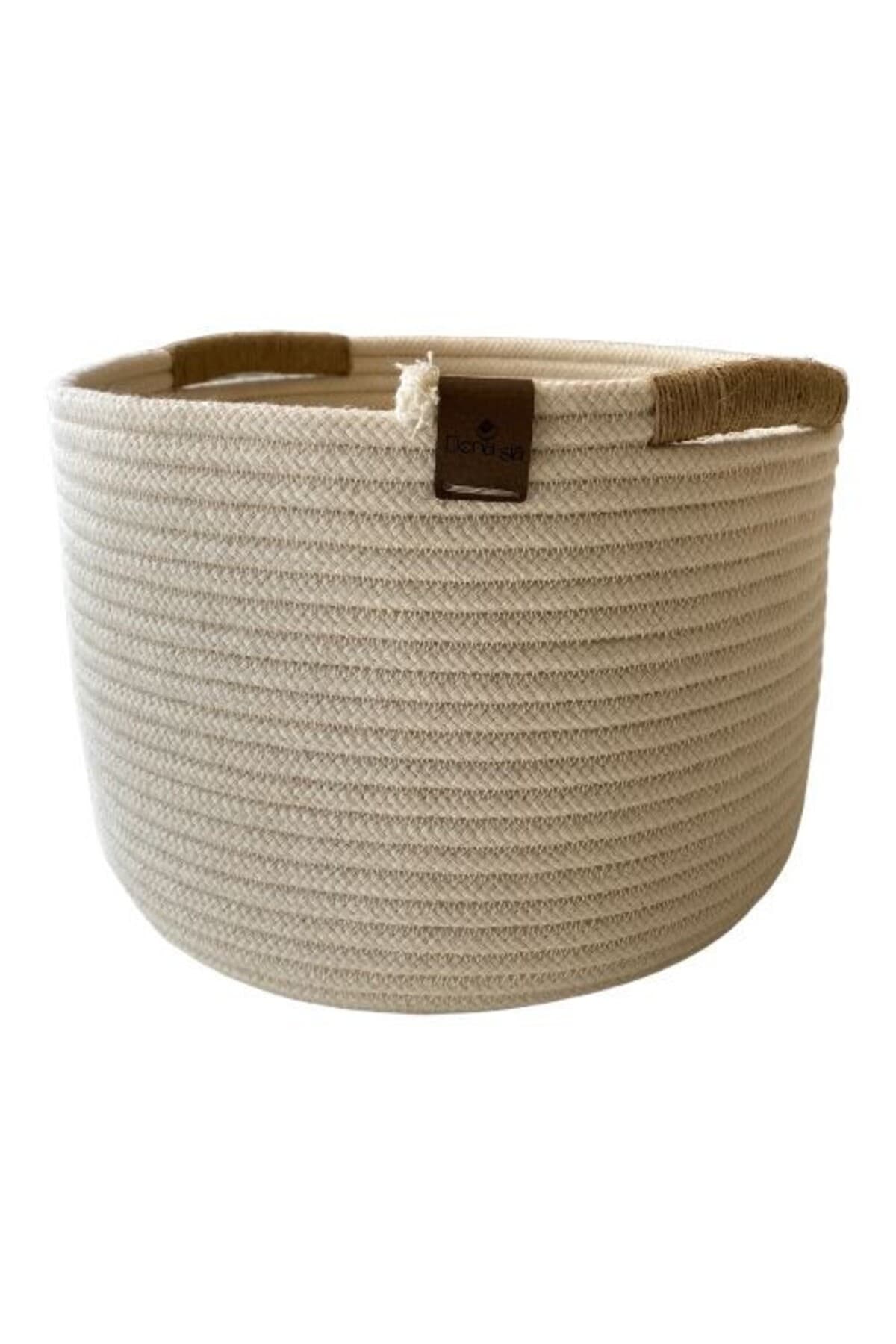 karelim home Çok Amaçlı Dekoratif Organizer Jüt Ip Beyaz Sepet 25 × 18, Ekru, 20 x 20