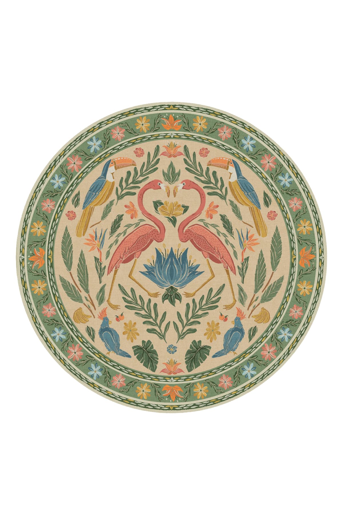 Rugs Modern Halı Yuvarlak Flamingo ve Doğa Renkli Dokuma Taban Halı Mira 1465