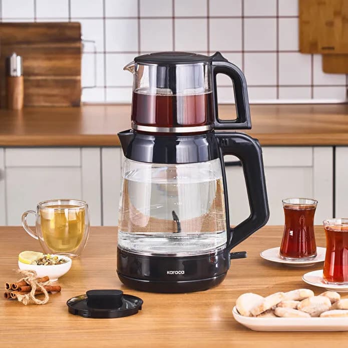 Karaca Glass Tea XL 2 in 1 Cam Çay Makinesi Shiny Black