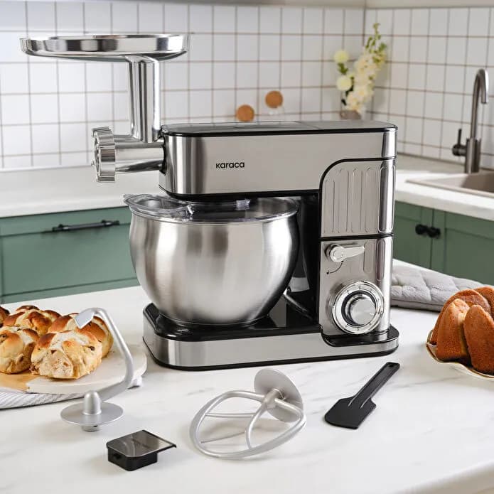 Karaca Inoxchef Pro Kıyma Çekme/Sucuk-Sosis/İçli Köfte Aparatlı Hamur Yoğurma Makinesi 1300W 7L