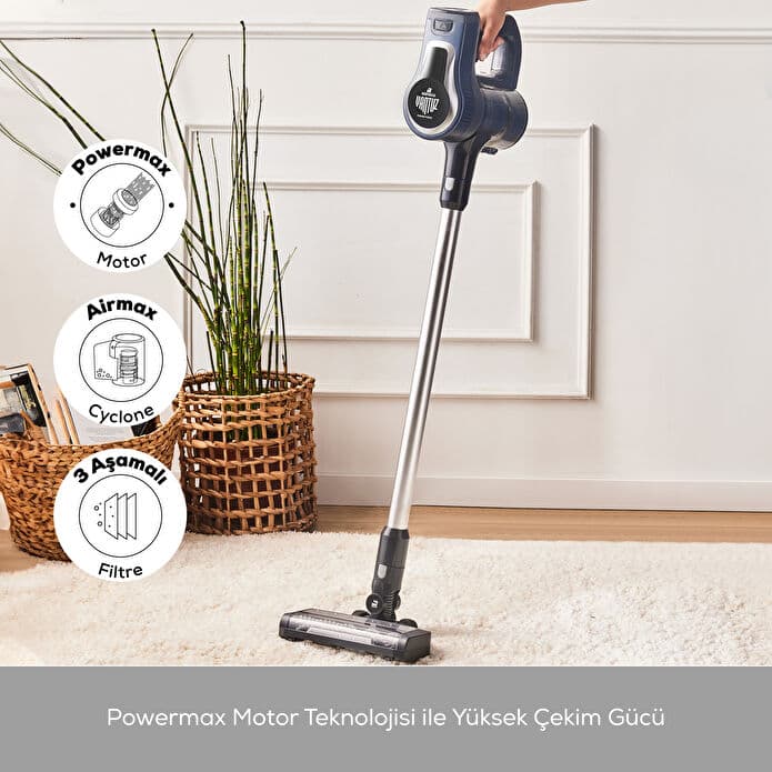 Karaca Vantuz Power Force Max 2 in 1 Şarj Edilebilir Dik Süpürge Midnight Blue