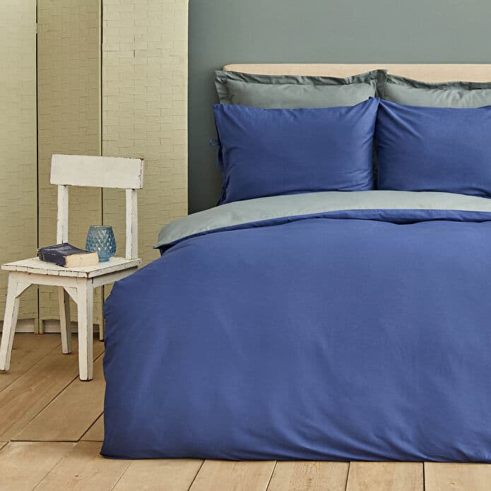 Karaca Home %100 Pamuk Basic Çift Taraflı Çift Kişilik Nevresim Takımı Lacivert