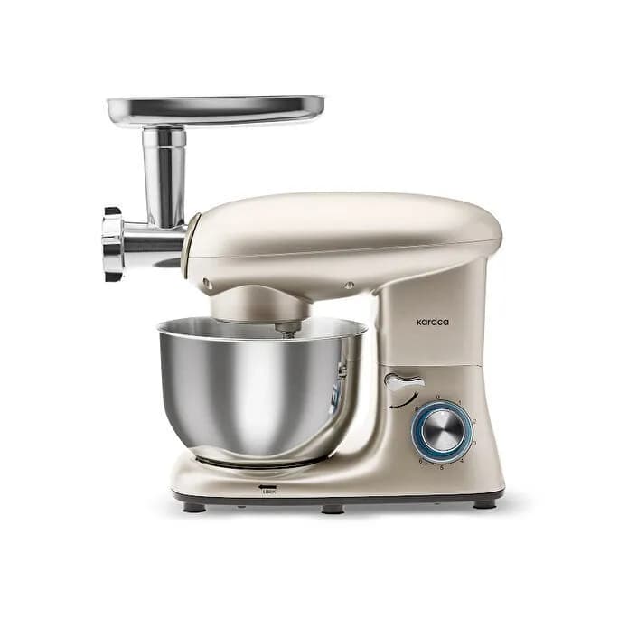 Karaca Multichef Kıyma Çekme /Sucuk-Sosis/İçli Köfte Aparatlı Hamur Yoğurma Makinesi Glossy Cream 1900W 5,5L