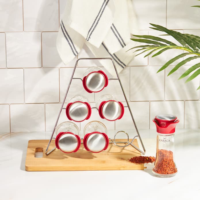 Karaca Nori Üçgen 7 Parça Baharat Takımı Red