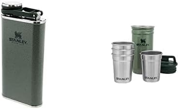 STANLEY Klasik Paslanmaz Çelik Cep Matarası 0.23 lt Yeşil+Stanley Adventure Çelik Shot Bardak Seti, Yeşil