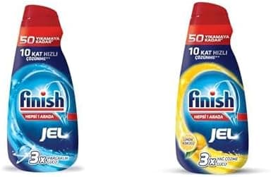 Finish Hepsi Bir Arada Jel Bulaşık Makinesi Deterjanı 1000 ml ve Finish Hepsi Bir Arada Jel Bulaşık Makinesi Deterjanı 1000 ml Limonlu