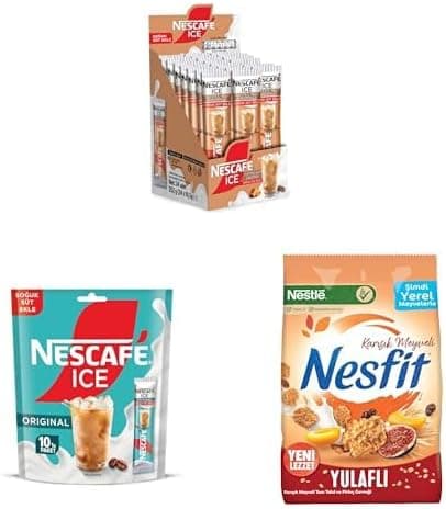 NESCAFÉ Ice – Toffee Nut Aromalı 24lü Paket x 1, NESCAFÉ Milky Ice Original 120li Paket 12 x (10x10.5 G) x 2, Nestlé Nesfit Tam Tahıllı Karışık Meyveli Mısır Gevreği 400 g x 1