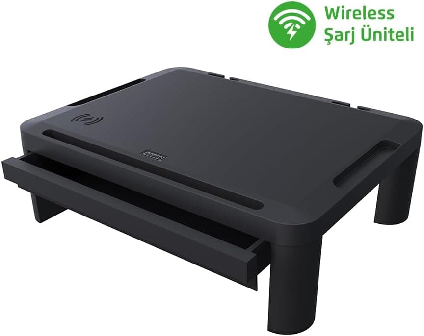 Escrito Lome Premium Monitör Yükseltici, Yükseklik Ayarlanabilir, Çekmeceli, Wifi Şarj Üniteli