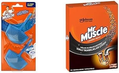 Mr Muscle Aqua Blue 2li Klozet Bloğu (1 x 2 Adet) ve Mr Muscle Yağları ve Kirleri Eriten Lavabo Açıcı Granül (2 x 50 g)