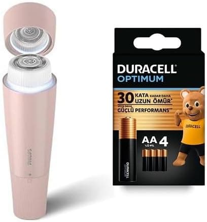 Philips 5000 Serisi Yüz Epilasyon Cihazı, BRR454/00 + Duracell Optimum AA Alkalin Kalem Piller, 1,5 V LR6/MN1500, 4’lü Paket