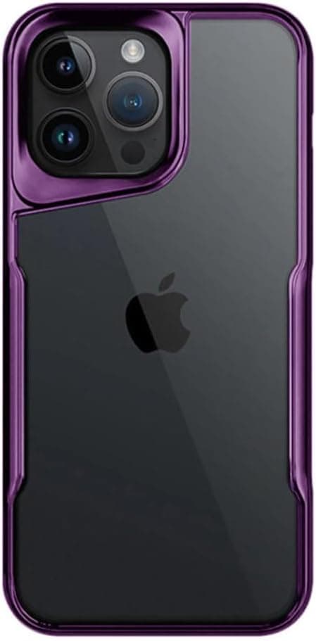 GGM GİYİM & AKSESUAR Apple iPhone 15 Pro ile Uyumlu Arkası Şeffaf Silikon - Yükseltilmiş Lens Çerçeveli AirProtect Tasarımlı Darbe Emici Kılıf (Derin Mor)