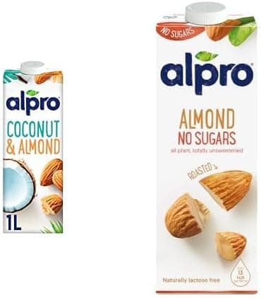 Alpro Hindistan Cevizi & Badem Bitki Bazlı İçecek 1 L ve Alpro Şekersiz Badem Bitki Bazlı İçecek 1 L