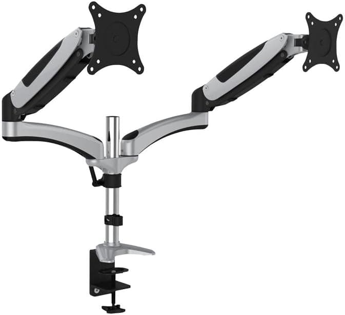 DIGITUS Monitör Tutucusu - Kelepçe & Gaz Basınçlı Yay - 2 Monitör - 27 İnçe Kadar - 2x 8 kga Kadar - VESA 75 & 100 - Gümüş