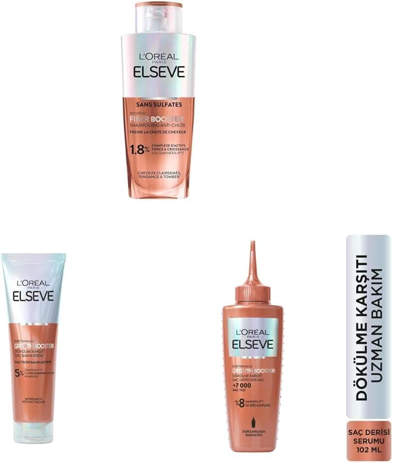 Elseve Growth Booster Dökülme Karşıtı Rutin: Şampuan & Saç Bakım Kremi & Saç Derisi Serumu