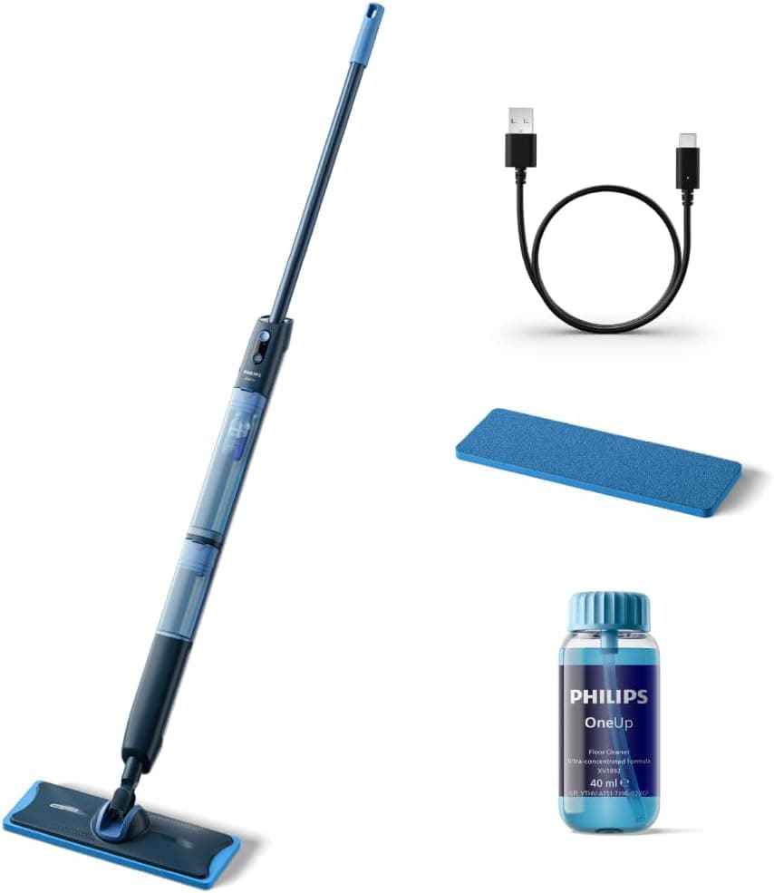 Philips OneUp 5000 Serisi Elektrikli Mop, Kablosuz, Bakterilere karşı %99,9 etkili, 360 derece başlık ile zahmetsiz kullanım, (XV5113/01)