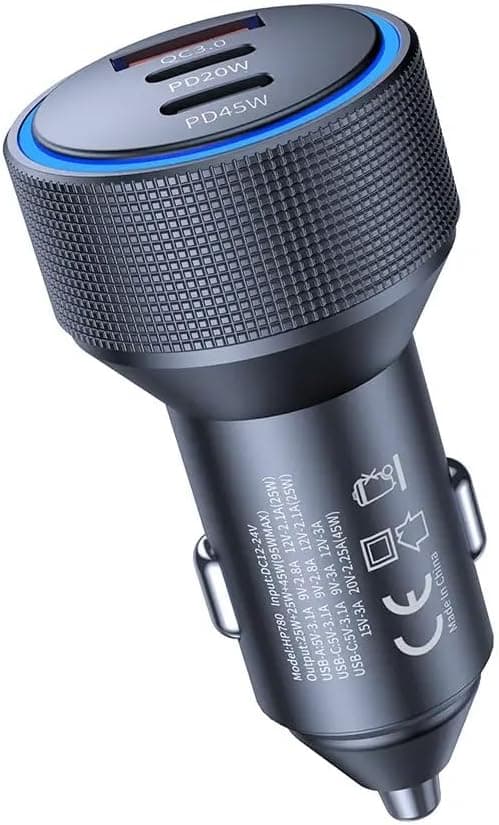 Hepu Hp-780 105 Watt Araç Içi Şarj Cihazı 3.1A Pd 45 Watt Fast Hızlı Şarj Aleti Metal Çakmaklık Şarj Type C 3-Port Işıkl