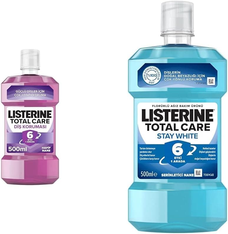 Listerine Total Care Diş Koruması Ağız Bakım Suyu 500 ml ve Listerine Total Care Stay White Günlük Ağız Bakım Suyu 500 ml