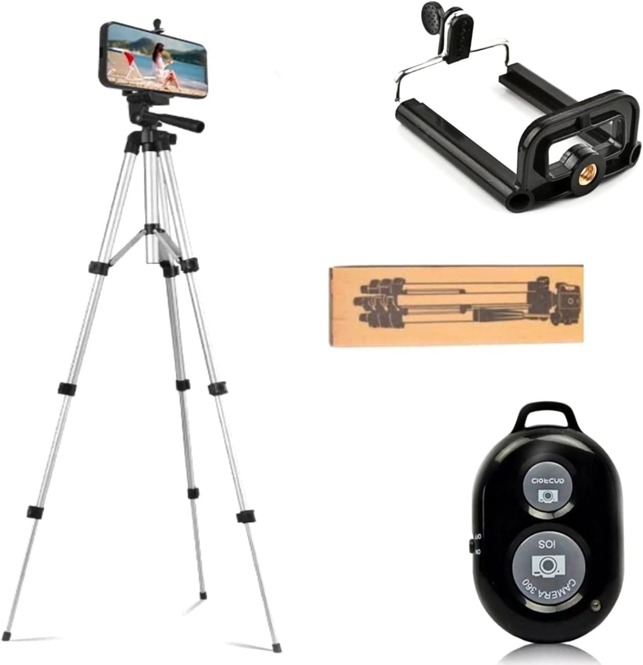 Bluetooth lu Telefon Tutuculu Tripod 102 CM Kamera Telefon Tutuculu Uyumlu (Gümüş) PROFESYONEL